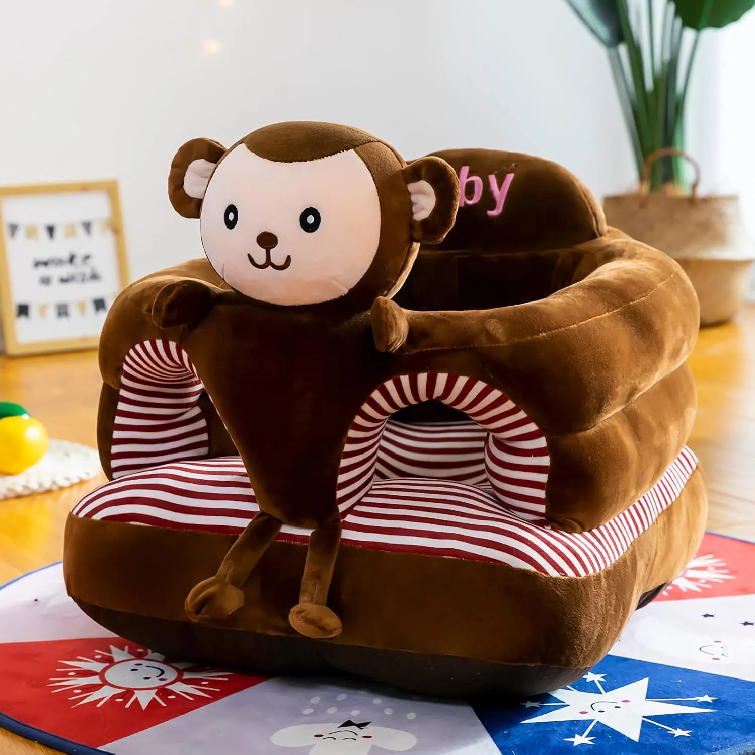 Baby Support Seat, Cute Baby Sofa Chair for Sitting Up, Comfy Plush Infant Seats (Monkey,W17.5 x H17.5)