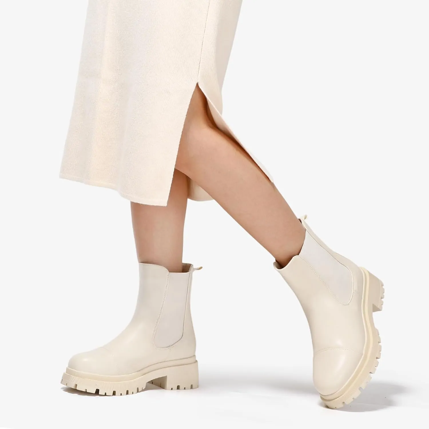 Bacia Chelsea Boots Women Lug Sole Ankle Boots Chunky Heel Slip On Booties