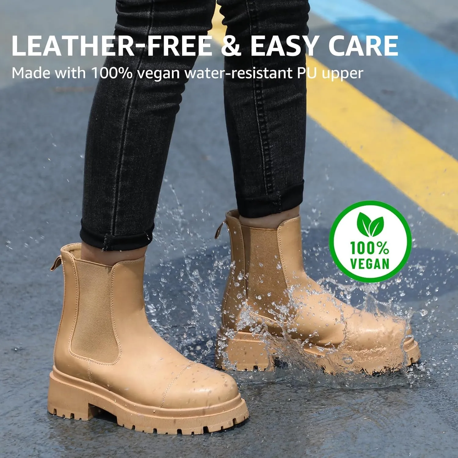 Bacia Chelsea Boots Women Lug Sole Ankle Boots Chunky Heel Slip On Booties