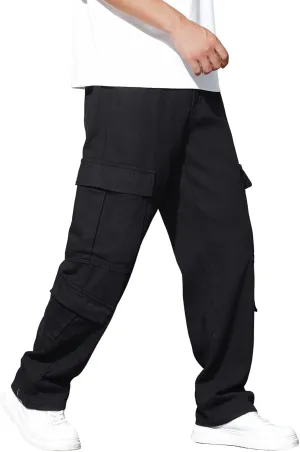 Baggy Denim Cargo Pants for Men with Pockets Mid Weight Wide Leg Hip Hop Skater Jeans Streetwear