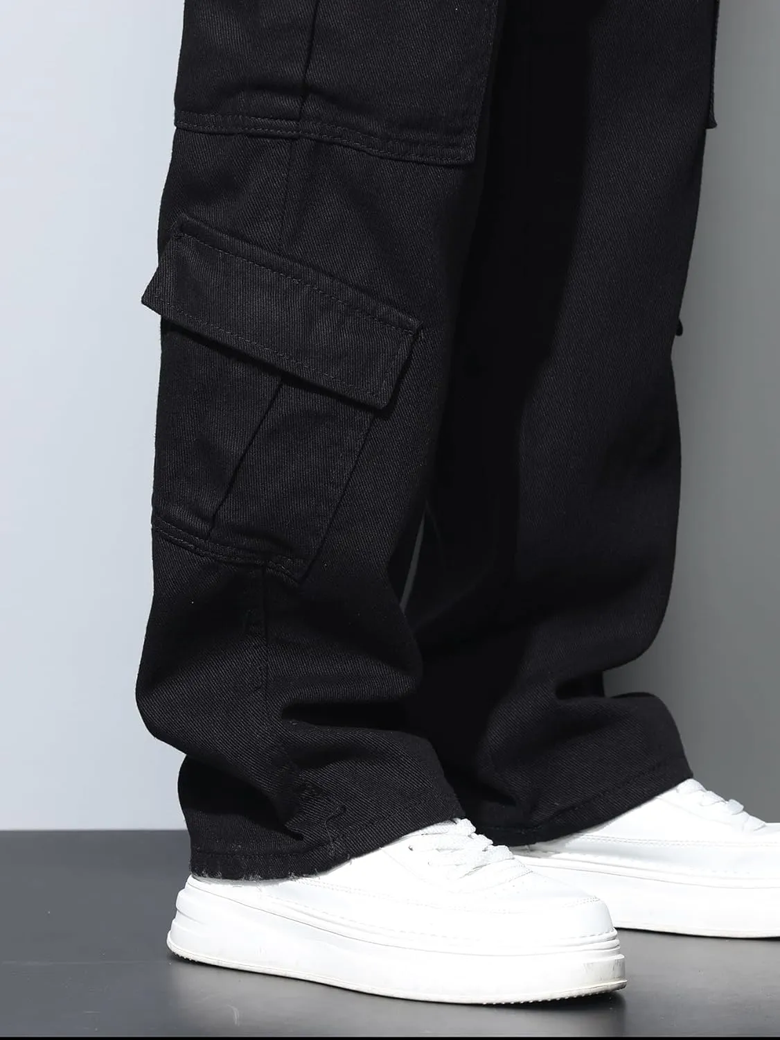Baggy Denim Cargo Pants for Men with Pockets Mid Weight Wide Leg Hip Hop Skater Jeans Streetwear