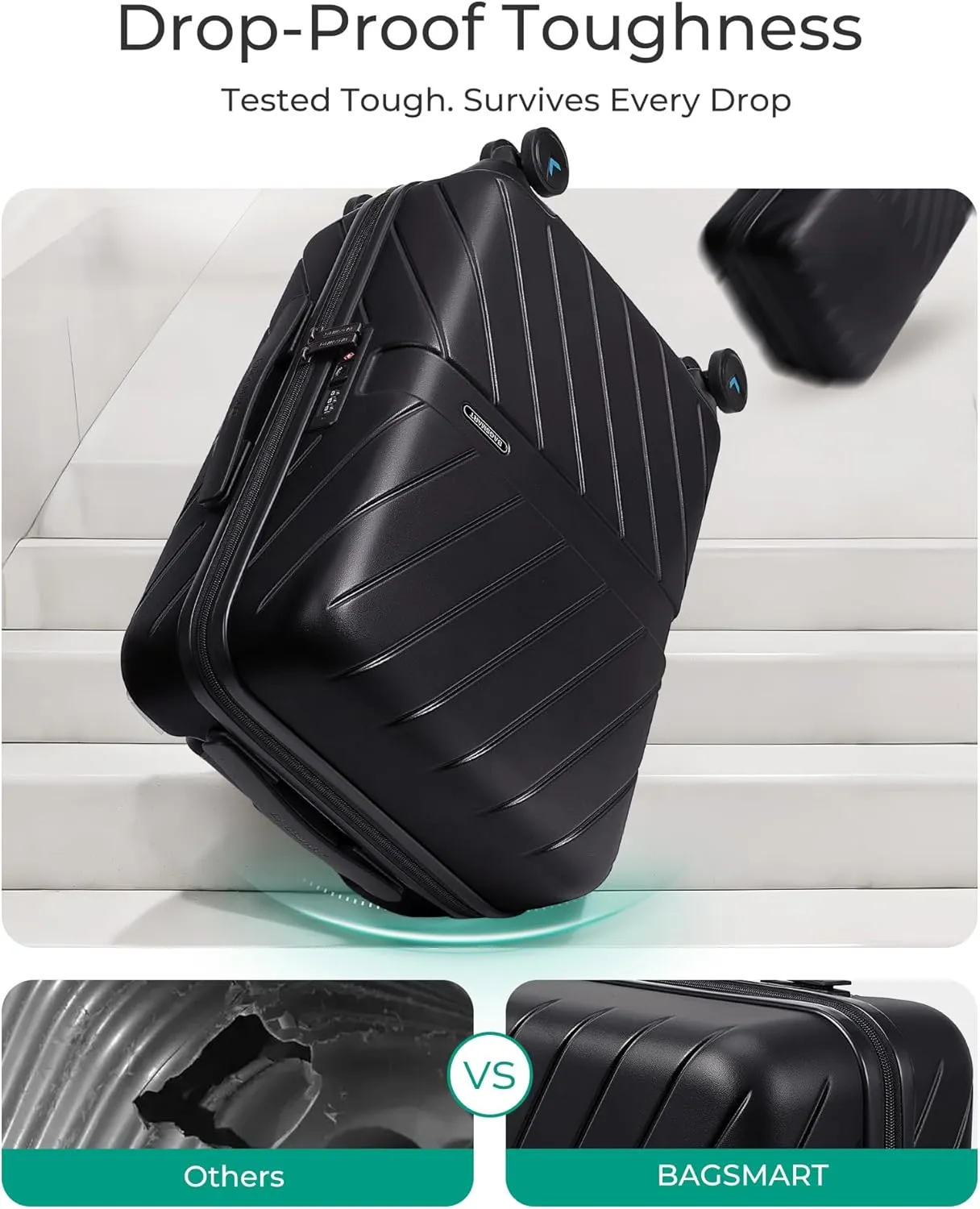 BAGSMART Carry On Luggage 22x14x9 Airline Approved With TSA Lock, 1OO% Polycarbonate Hardside Luggage with Spinner Wheels, Durable Hard Shell Carry On Suitcase 20 inch Black