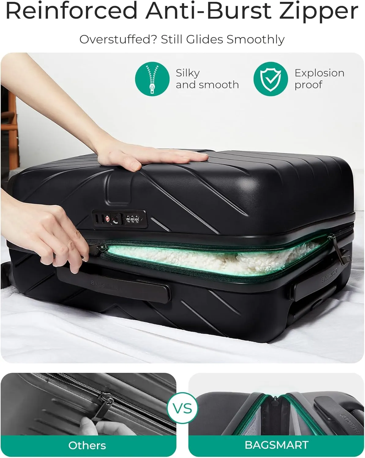 BAGSMART Carry On Luggage 22x14x9 Airline Approved With TSA Lock, 1OO% Polycarbonate Hardside Luggage with Spinner Wheels, Durable Hard Shell Carry On Suitcase 20 inch Black