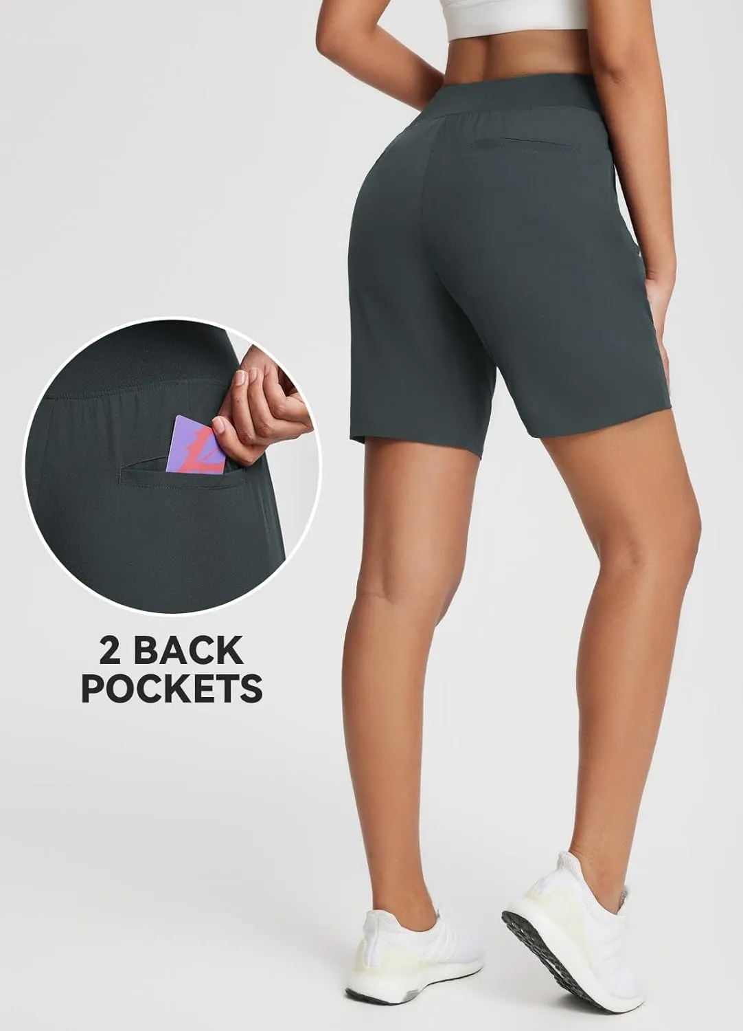 baleaf 7'' Long Athletic Shorts for Women Running High Waisted Quick Dry Workout Bermuda Soft Zipper Pockets UPF 50 