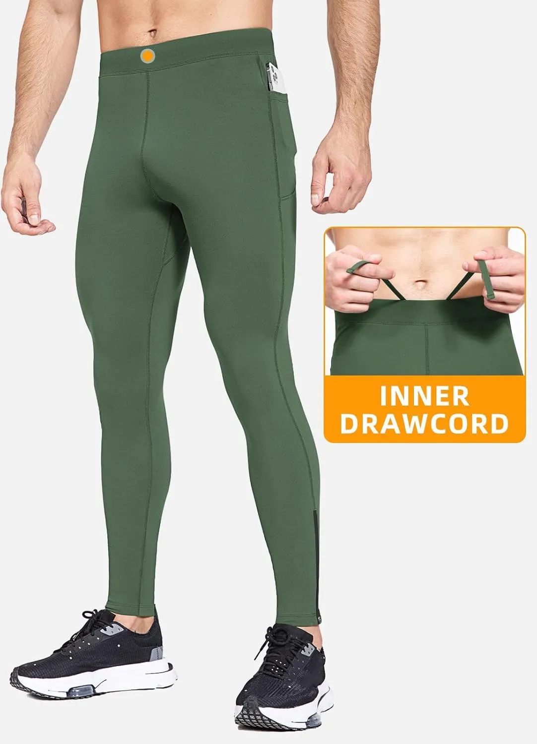 baleaf Men's Winter Running Tights Thermal Cycling Pants Water Resistant Fleece Leggings Zipper Pockets Cold Weather Gear