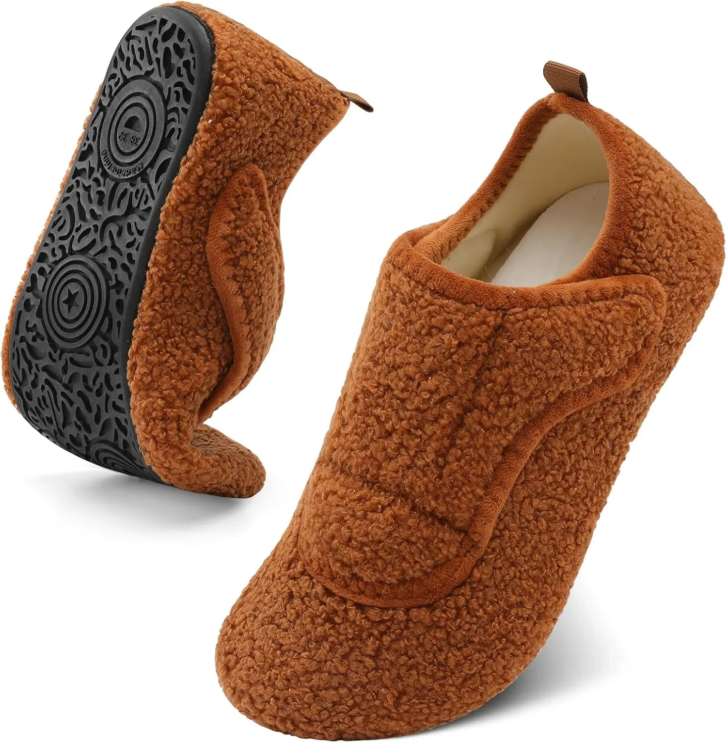 BARERUN Slippers for Women Men Wide House Diabetic Shoes for Women Men Warm Arthritis Edema Swollen Neuropathy Socks Slip on Adjustable Fuzzy Comfy Soft Womens Mens Bedroom Sliipers