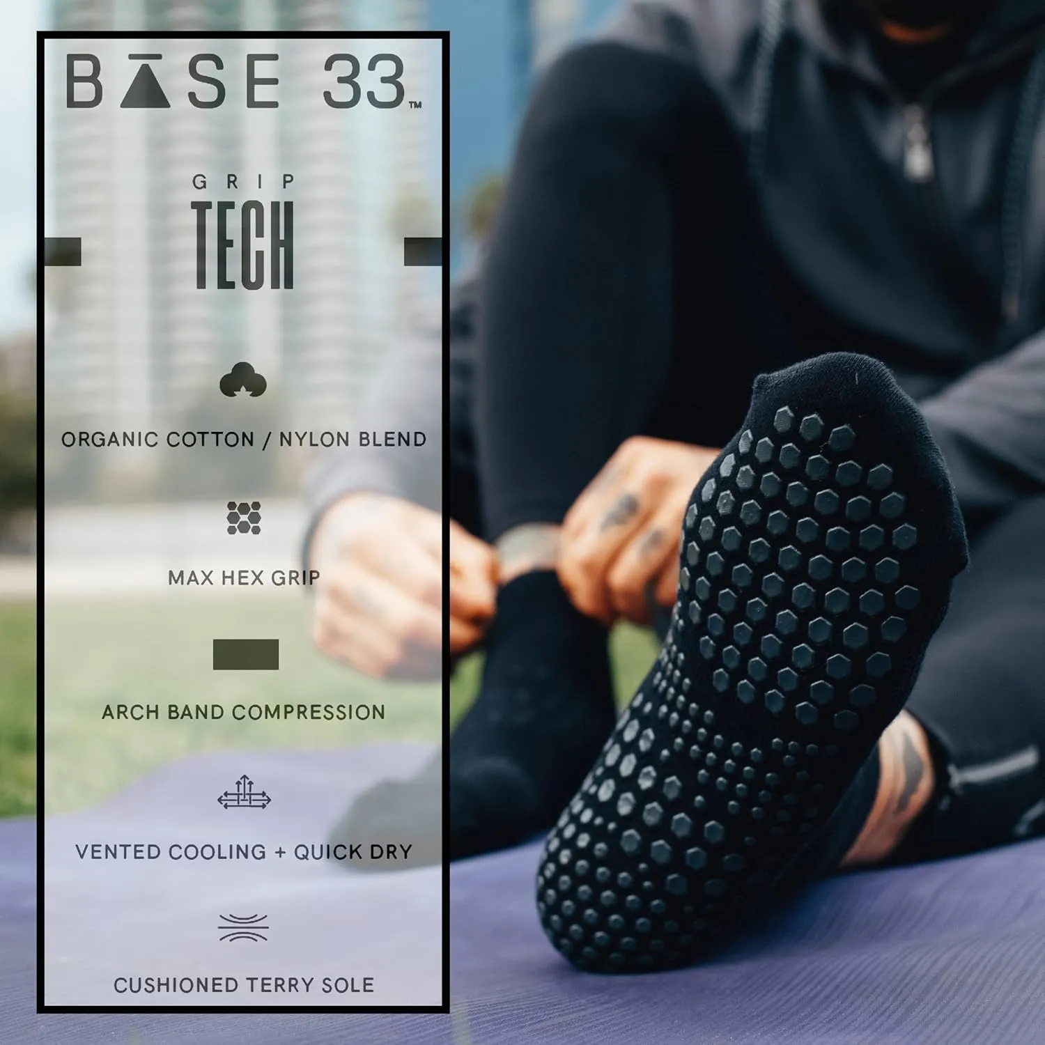 Base 33 Low Rise Grip Socks for Pilates, Barre, Martial Arts, Non-Slip Yoga Socks for Women and Men