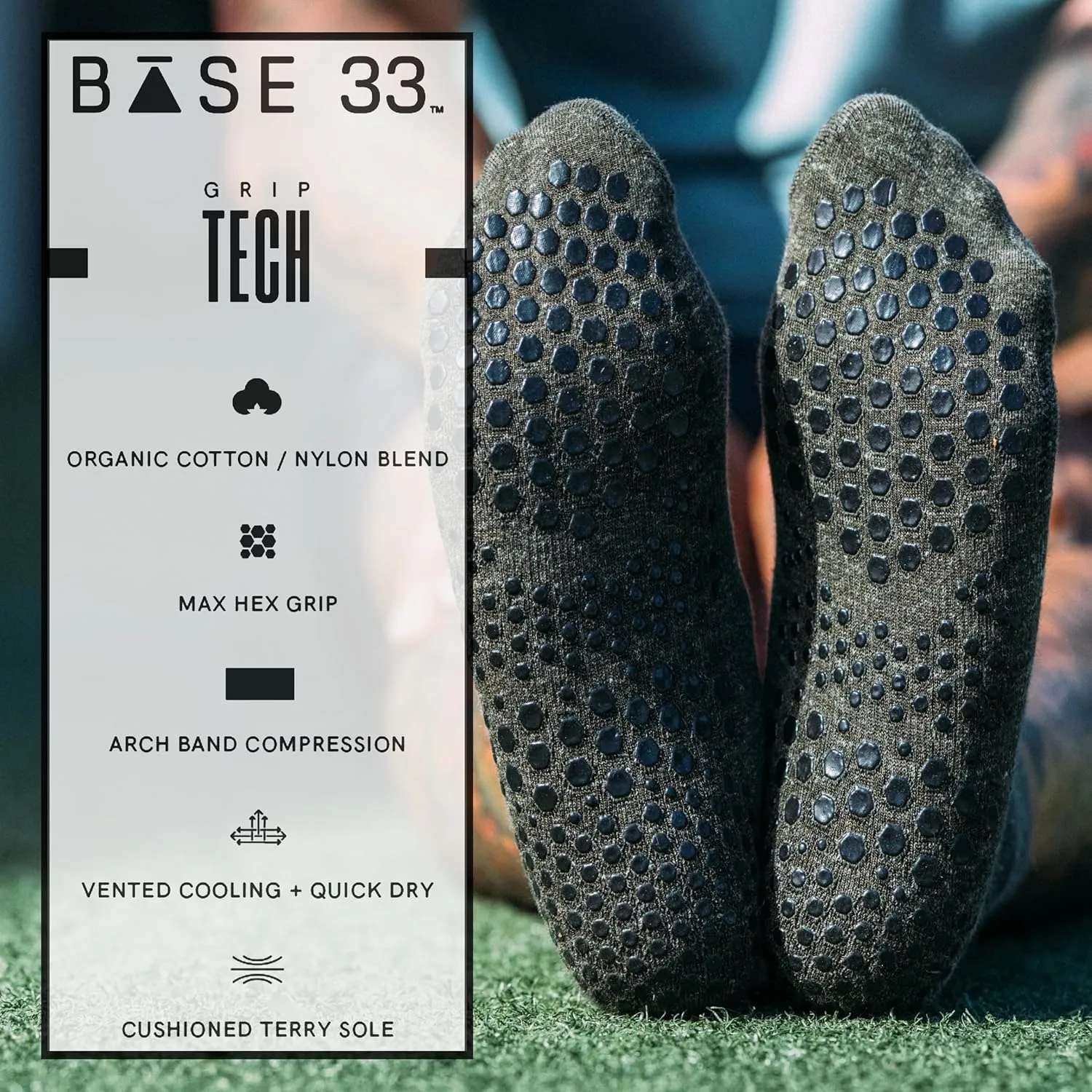 Base 33 Low Rise Grip Socks for Pilates, Barre, Martial Arts, Non-Slip Yoga Socks for Women and Men