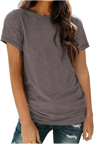 Basic T Shirts for Women Short Sleeve Casual Summer Tops Crewneck Dressy Tees Blouses Trendy Solid Loose Fit Tshirt
