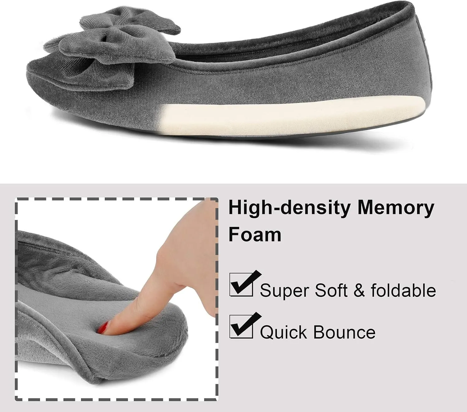 BCTEX COLL Women's Fancy House Slippers with Bow, Ladies Sexy Velvet Ballerina Slipper
