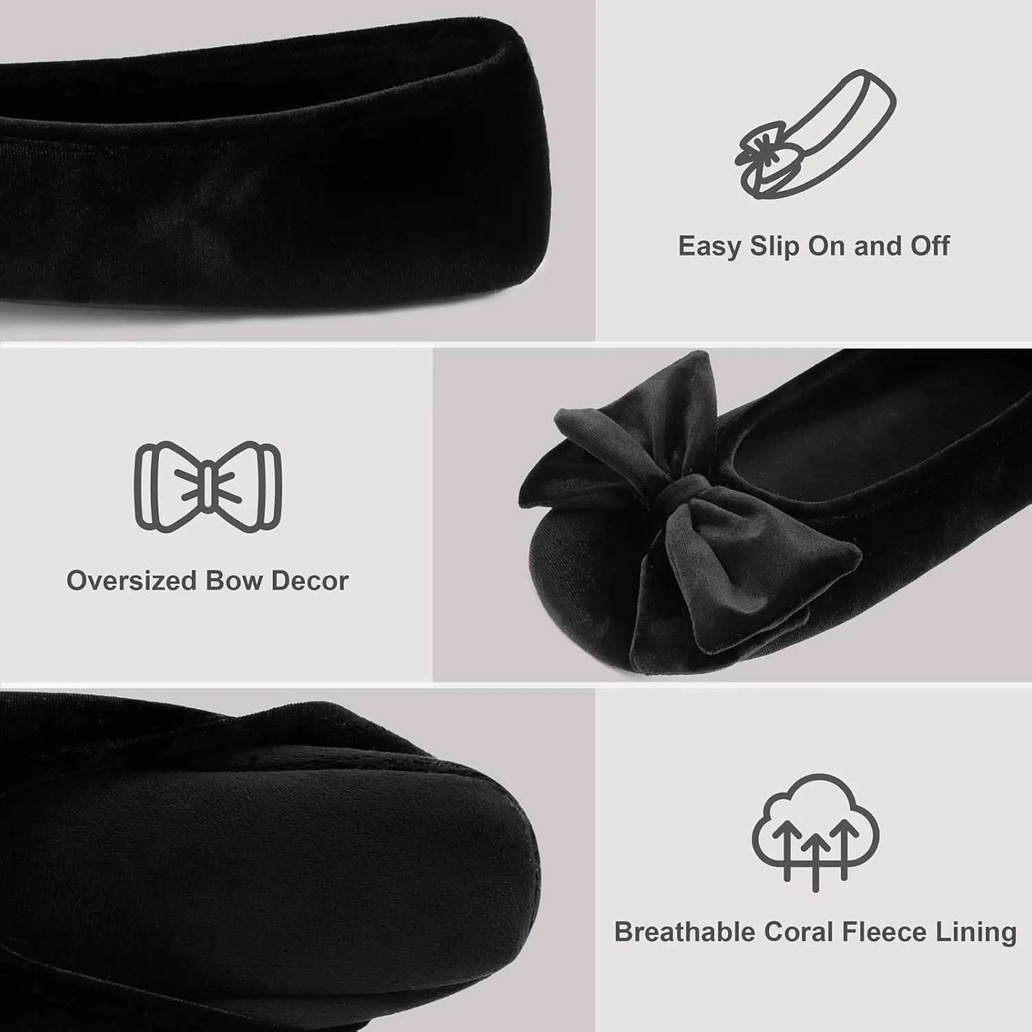 BCTEX COLL Women's Fancy House Slippers with Bow, Ladies Sexy Velvet Ballerina Slipper