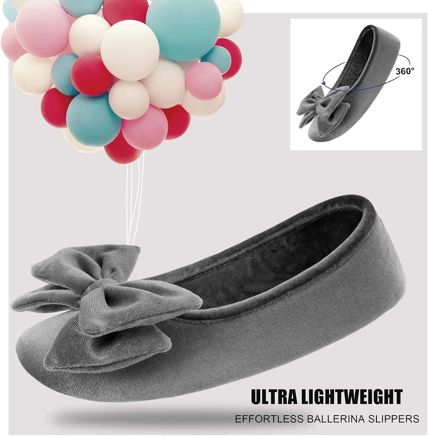 BCTEX COLL Women's Fancy House Slippers with Bow, Ladies Sexy Velvet Ballerina Slipper
