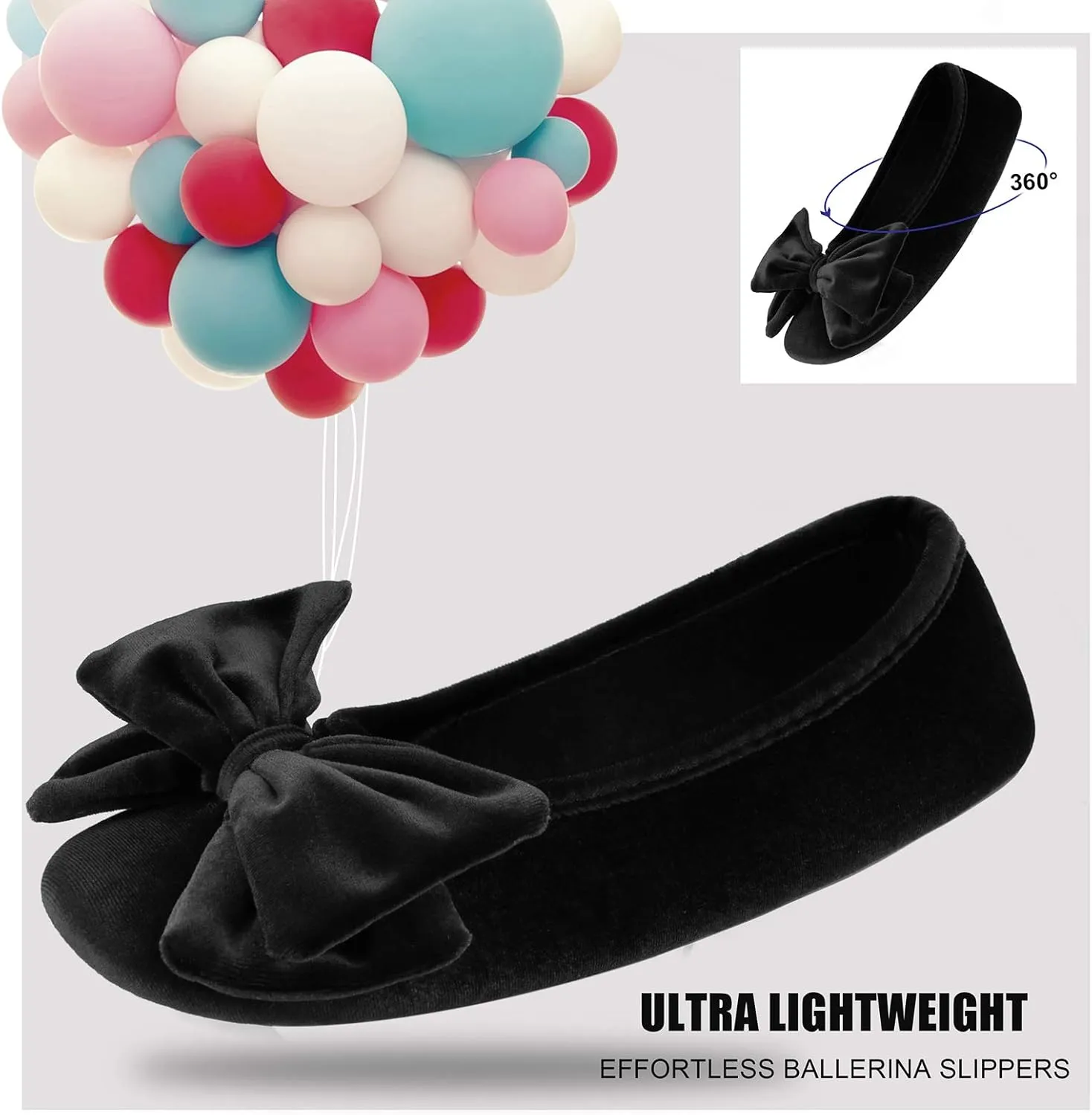 BCTEX COLL Women's Fancy House Slippers with Bow, Ladies Sexy Velvet Ballerina Slipper