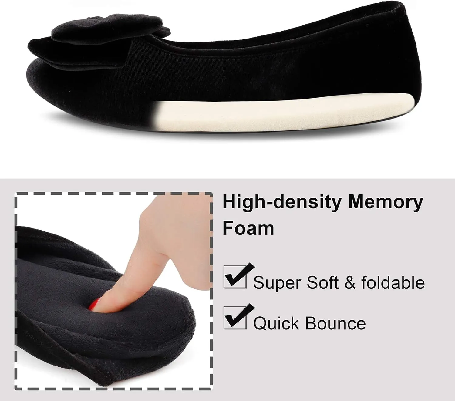 BCTEX COLL Women's Fancy House Slippers with Bow, Ladies Sexy Velvet Ballerina Slipper