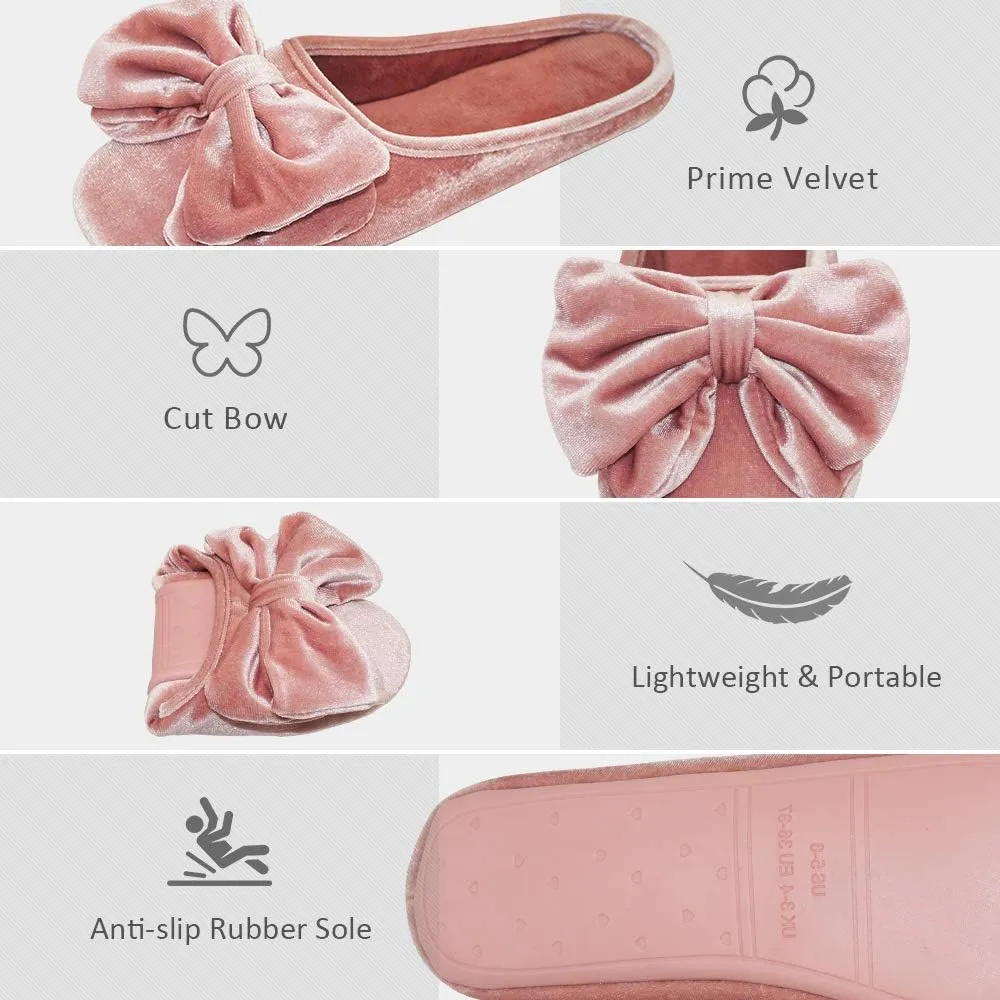 BCTEX COLL Women's Fancy House Slippers with Bow, Ladies Sexy Velvet Ballerina Slipper