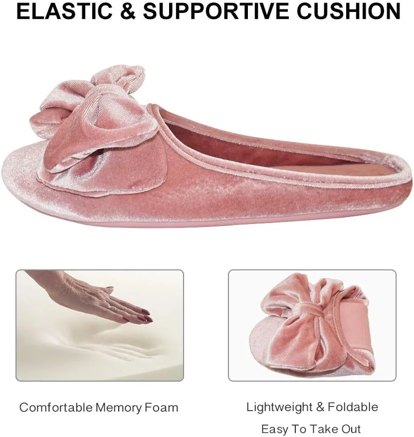 BCTEX COLL Women's Fancy House Slippers with Bow, Ladies Sexy Velvet Ballerina Slipper