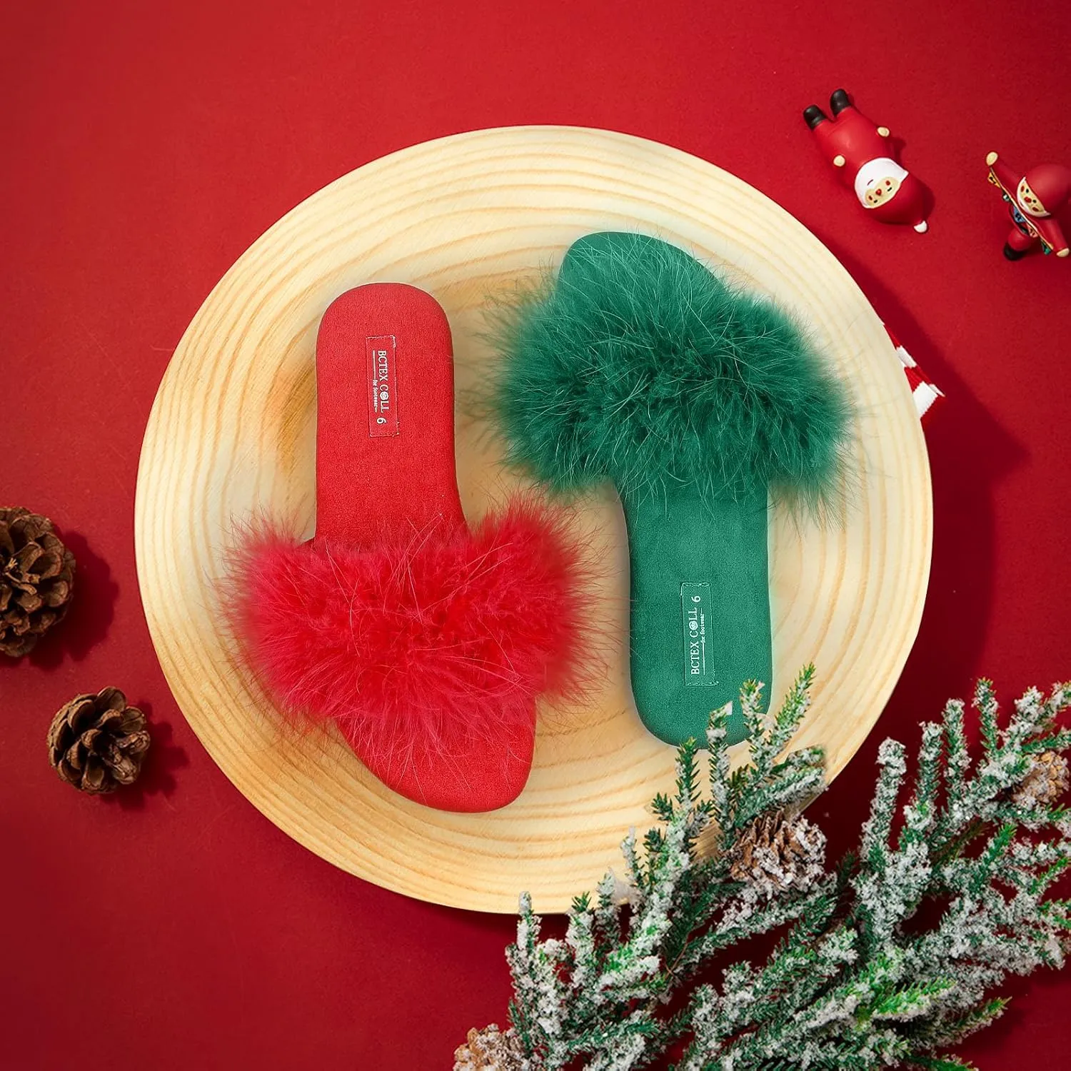 BCTEX COLL Women's Fluffy Pom Pom Feather Slipper Memory Foam Cozy Slippers House Bedroom Fuzzy Slippers for Women
