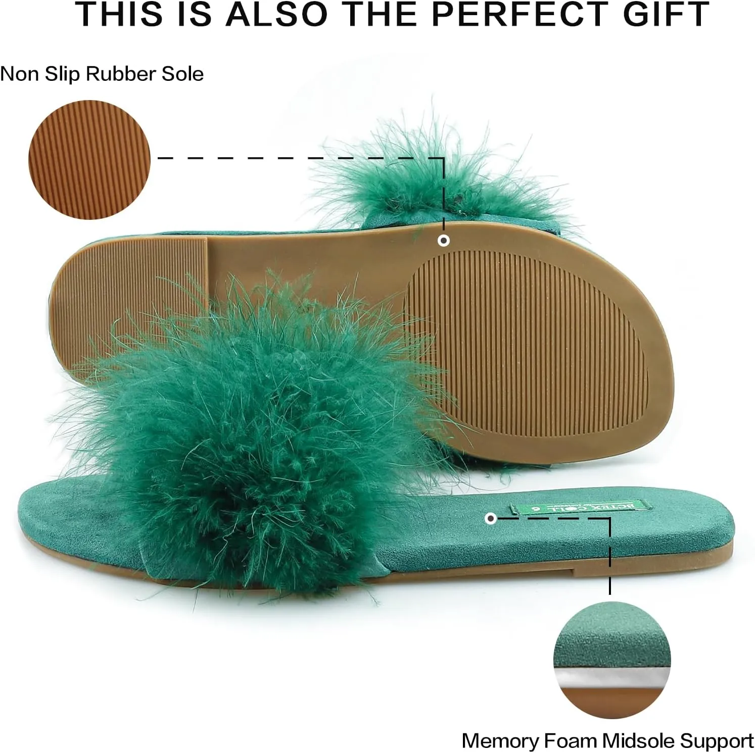 BCTEX COLL Women's Fluffy Pom Pom Feather Slipper Memory Foam Cozy Slippers House Bedroom Fuzzy Slippers for Women
