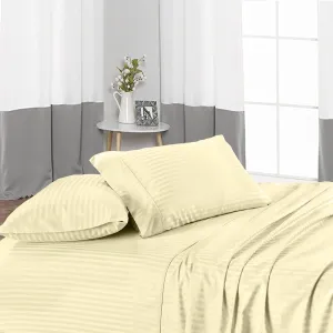Bed Sheet Set of 5PCs, Ivory Stripe,Queen Size, 1 Fitted Sheet (15"-16") Deep Pocket, 1 Flat Sheet, 1 Duvet Cover with Zipper and 2 Pillowcases, Pure Egyptian Cotton, 400 Thread Count.