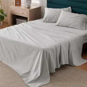Bedsure 100% Cotton Percale Sheets Queen Size, Queen Sheet Set with Deep Pocket Up to 16 Inches, Breathable & Crirsp Soft, Bedsheet & Pillowcase Sets, 4 Pieces, Grey
