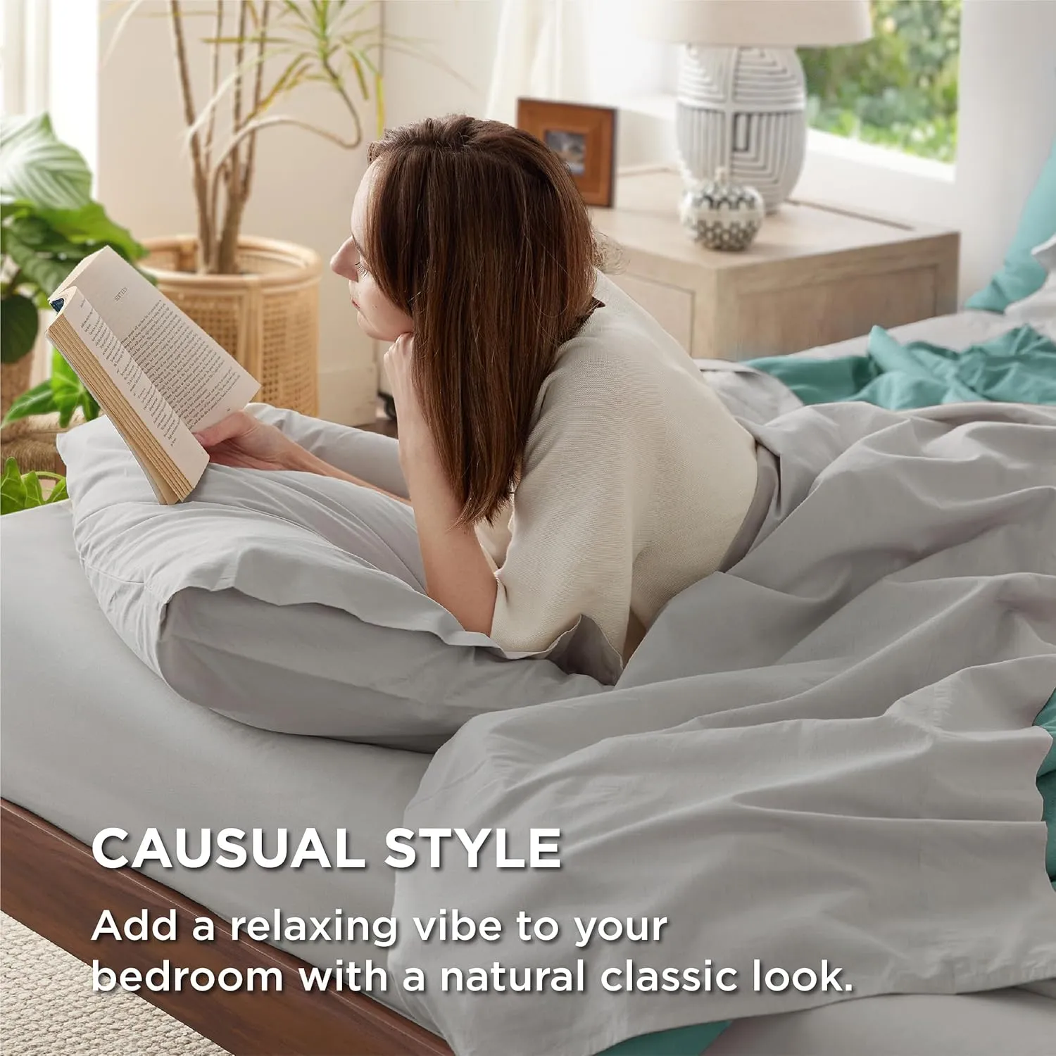 Bedsure 100% Cotton Percale Sheets Queen Size, Queen Sheet Set with Deep Pocket Up to 16 Inches, Breathable & Crirsp Soft, Bedsheet & Pillowcase Sets, 4 Pieces, Grey