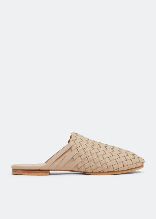 Beige  Handwoven Lambskin Slippers
