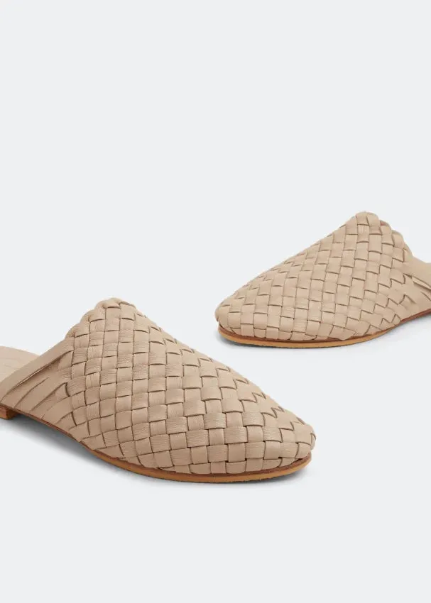 Beige  Handwoven Lambskin Slippers
