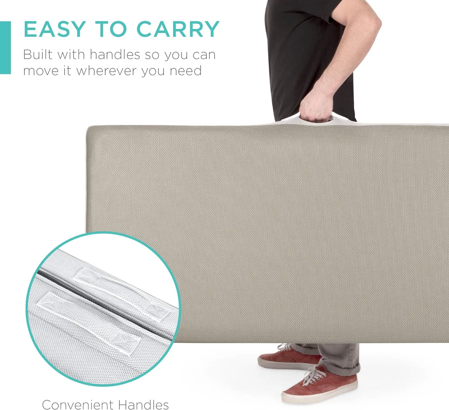 Best Choice Products 4in Portable Queen-Size Mattress, Tri-Fold Mattress for Camping, Guest, Toddler, Foam Plush w/Carry Case - Taupe