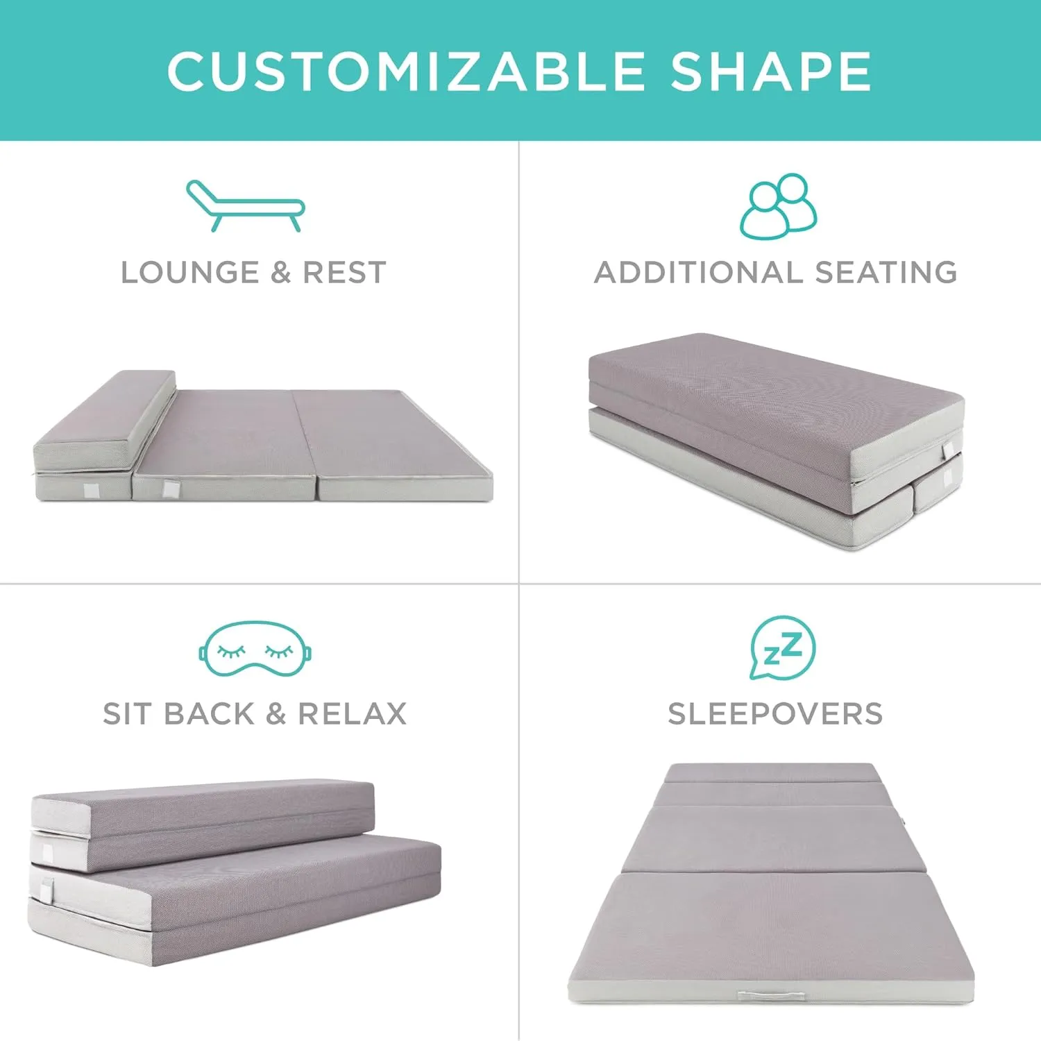 Best Choice Products 4in Portable Twin-Size Mattress, Tri-Fold Mattress for Camping, Guest, Toddler, Foam Plush w/Carry Case - Grey