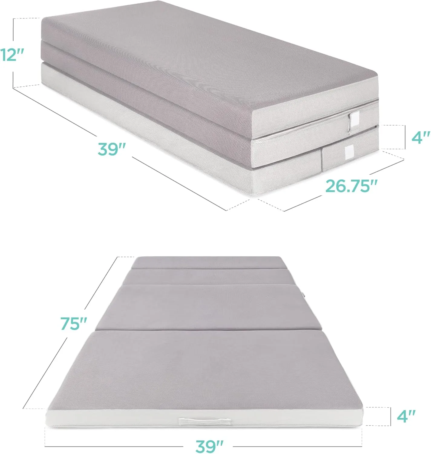 Best Choice Products 4in Portable Twin-Size Mattress, Tri-Fold Mattress for Camping, Guest, Toddler, Foam Plush w/Carry Case - Grey
