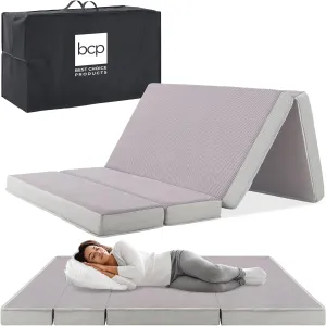 Best Choice Products 4in Portable Twin-Size Mattress, Tri-Fold Mattress for Camping, Guest, Toddler, Foam Plush w/Carry Case - Grey