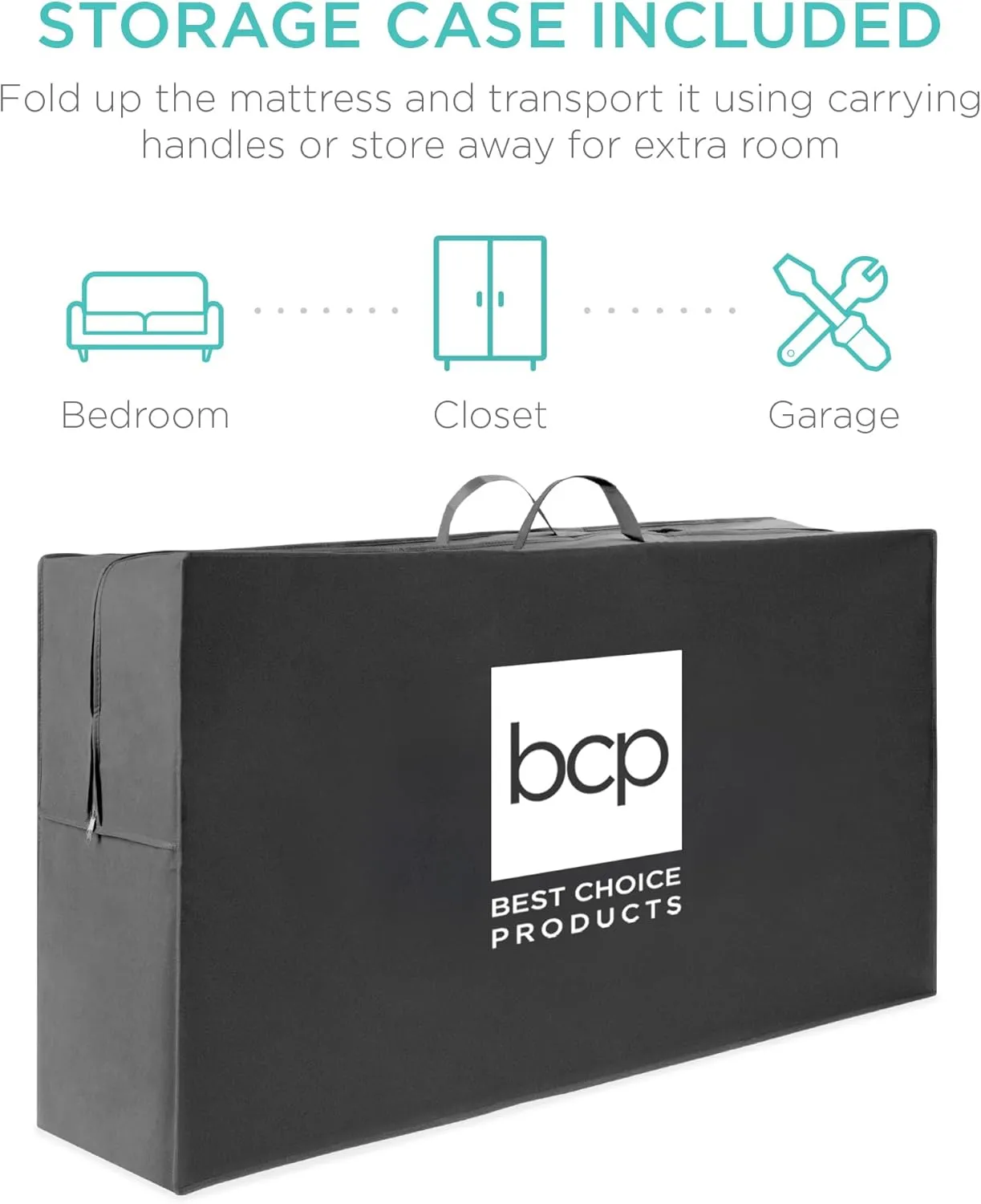 Best Choice Products 4in Portable Twin-Size Mattress, Tri-Fold Mattress for Camping, Guest, Toddler, Foam Plush w/Carry Case - Grey