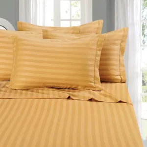 Best, Softest, Coziest 4-Piece Sheet Sets! - 1500 Thread Count Egyptian Quality Luxurious Wrinkle Resistant 4-Piece Damask Stripe Bed Sheet Set,Gold, Queen