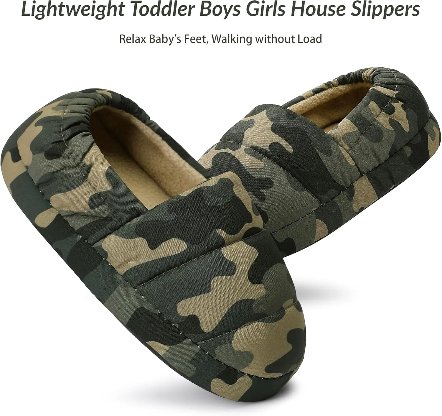 Bigwow Toddler Boys Girls Camo Slippers Little Kid Slip On House Slipper with Memory Foam Non Slip Cozy Warm Indoor Outdoor Shoes