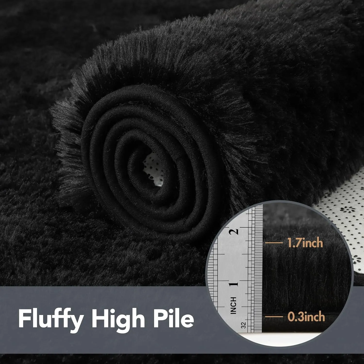 Black Area Rugs for Bedroom Living Room, 3x5 Soft Non-Slip Rug Fluffy Shag, Fuzzy Indoor Shaggy Carpet for Dorm Home Decor