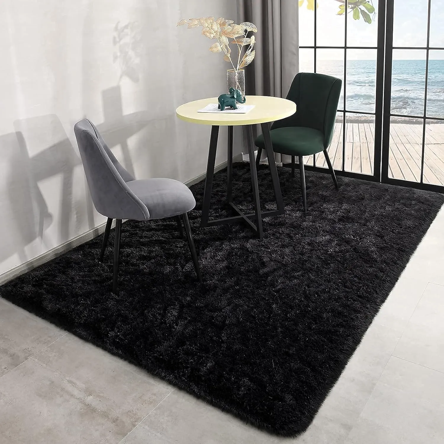 Black Area Rugs for Bedroom Living Room, 3x5 Soft Non-Slip Rug Fluffy Shag, Fuzzy Indoor Shaggy Carpet for Dorm Home Decor