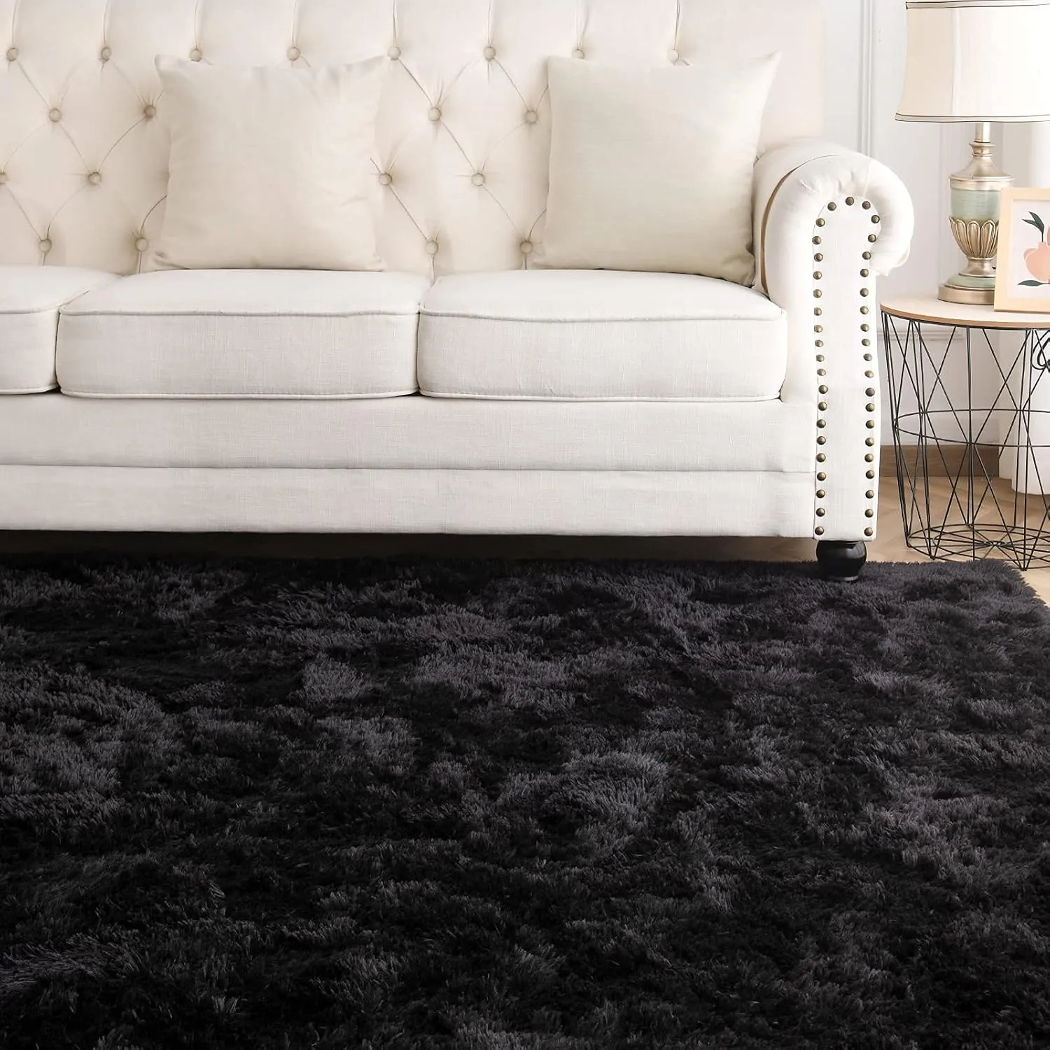 Black Area Rugs for Bedroom Living Room, 3x5 Soft Non-Slip Rug Fluffy Shag, Fuzzy Indoor Shaggy Carpet for Dorm Home Decor