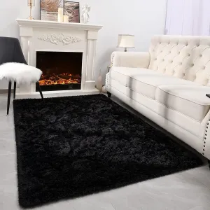 Black Area Rugs for Bedroom Living Room, 3x5 Soft Non-Slip Rug Fluffy Shag, Fuzzy Indoor Shaggy Carpet for Dorm Home Decor