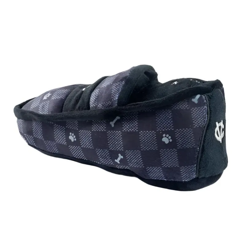 Black Checker Chewy Vuiton Loafer Squeaker Dog Toy