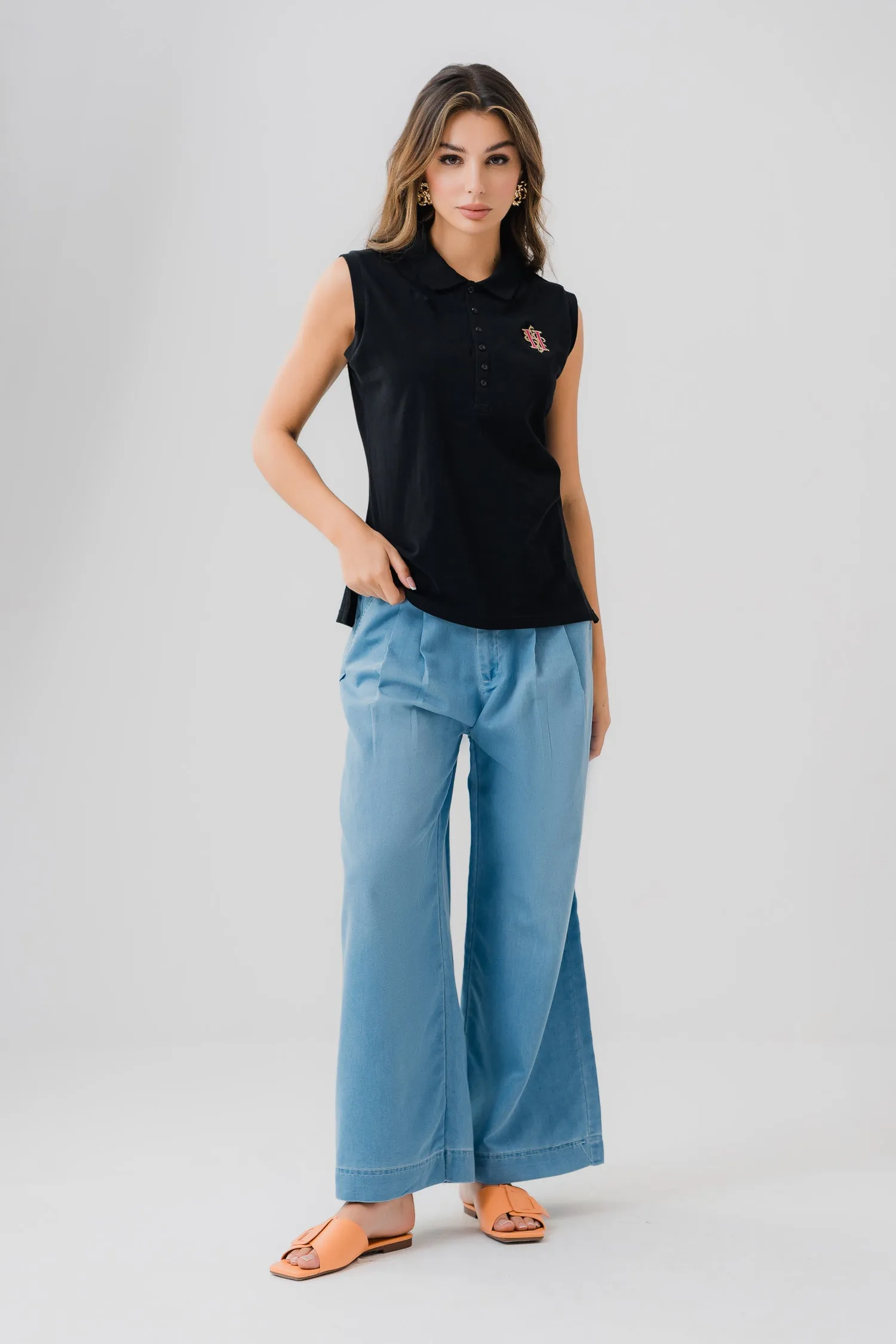 Black Sleeveless Polo Shirt
