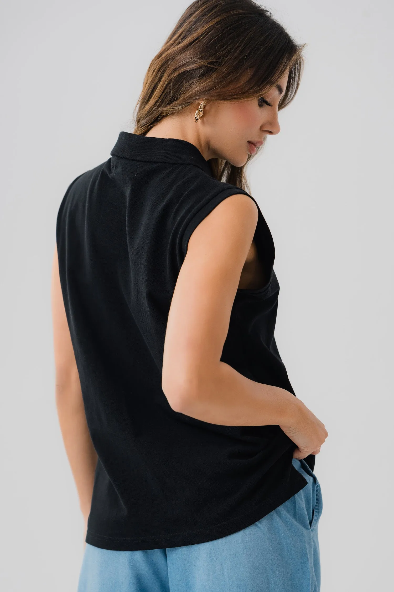 Black Sleeveless Polo Shirt
