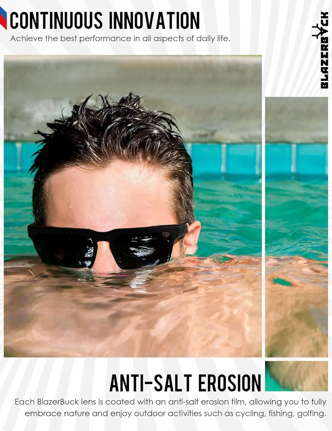 BLAZERBUCK Anti-salt Polarized Replacement Lenses for RayBan New Sleek RB3198 55mm Sunglass