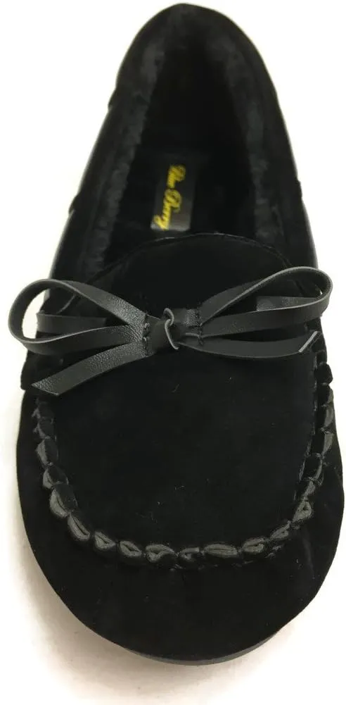 Blueberry Womens Faux Soft Suede Fur Lined Moccasin House Slippers Indoor Outdoor