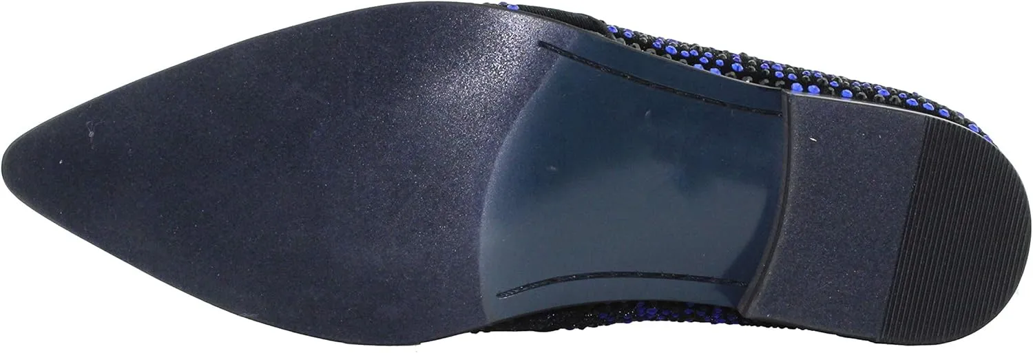 Bolano x Amali Men's Dress Loafers with Rhinestones, Slip-On, Tuxedo Loafer Shoes for Men, Pointed Toe with Metal Tip, Size Up