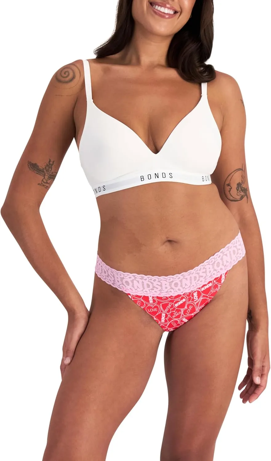 Bonds Women's Underwear Thong Pack, Lace-top Icons Panties for Women, Stretchy Cotton-blend, Low-rise Underwear, 3-pack