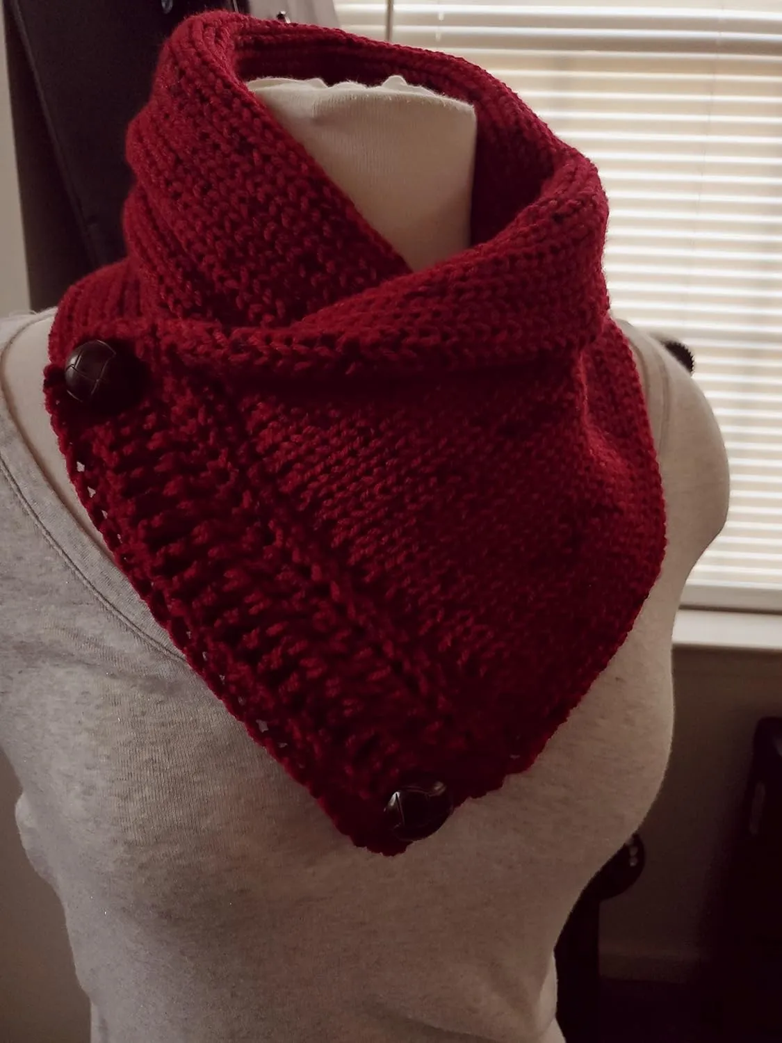 Boston Harbor Scarf Hand Knit Neckwarmer Scarf with Two Buttons Choose Color (Red Tweed)