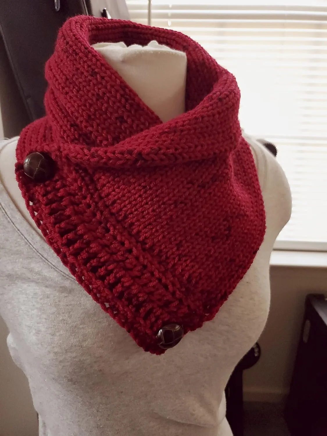 Boston Harbor Scarf Hand Knit Neckwarmer Scarf with Two Buttons Choose Color (Red Tweed)