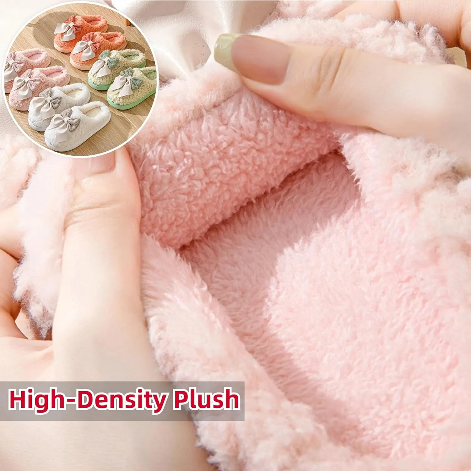 Bow Slippers Women's Cute Soft Cozy Fuzzy Slippers Bow Tie Comfy Winter House Warm Slippers Shoes Indoor Non Slip Home Slippers Ladies Bedroom Fluffy Slipper