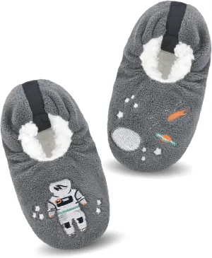 Boys House Slippers With Non Skid Bottoms, Cute Animal Slipper Socks With Grippers For Big Kids, Cozy Soft Sole Warm Fuzzy House Shoes