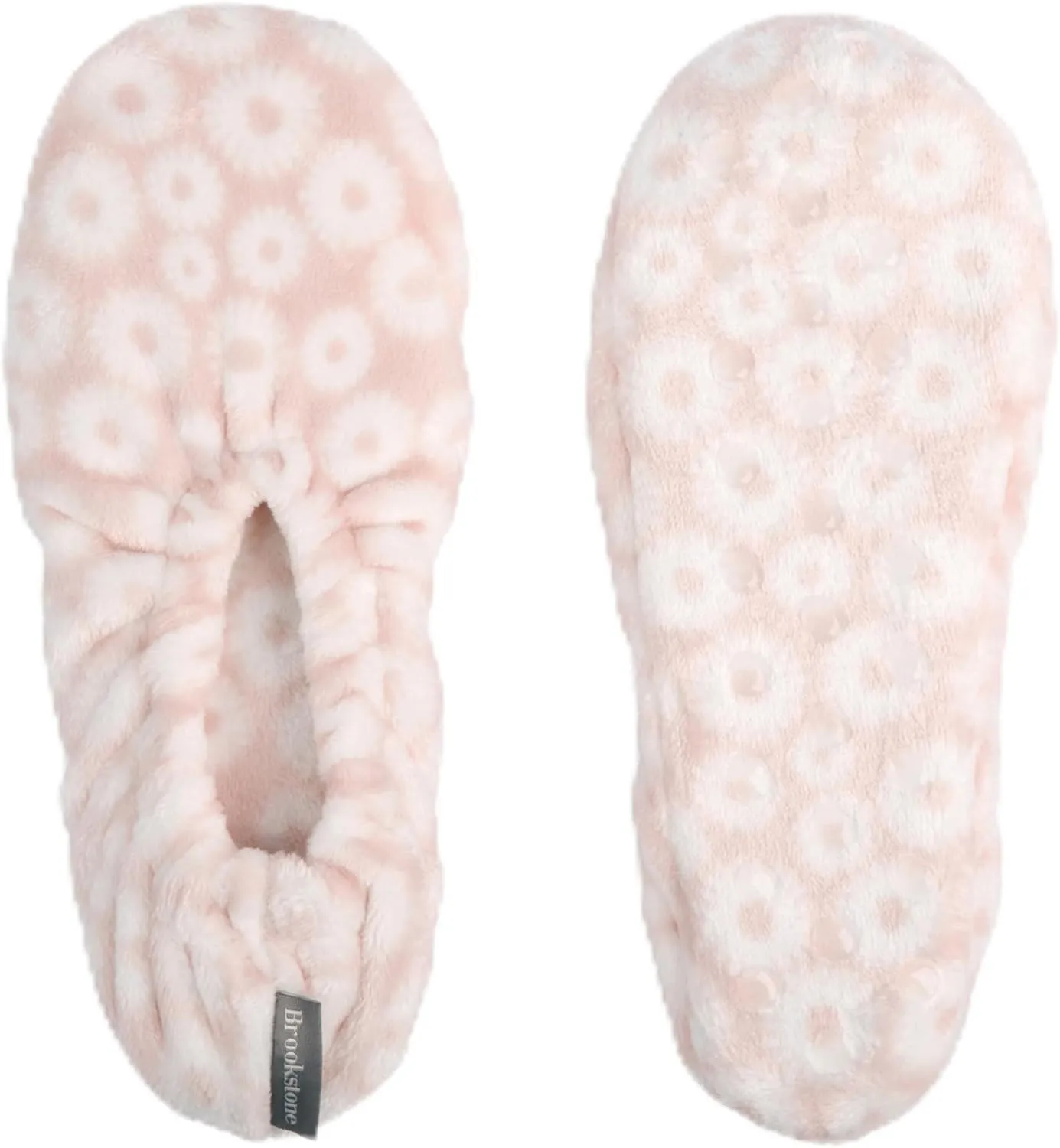 Brookstone Plush Footies - Slippers with Memory Foam Insole - Ultra-Soft Sherpa Footies for Indoor Wear, Non-Skid Sole, One-Size-Fits-Most, Machine Washable Slippers for Women